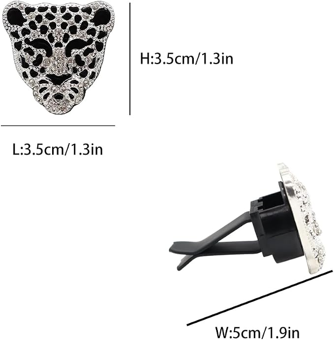 ORIESSE Leopard Car Accessories,2pcs Silver Leopard Head Car Air Freshener Vent Clip for Women Teens,Refillable Essential Oils Perfumes Diffuser