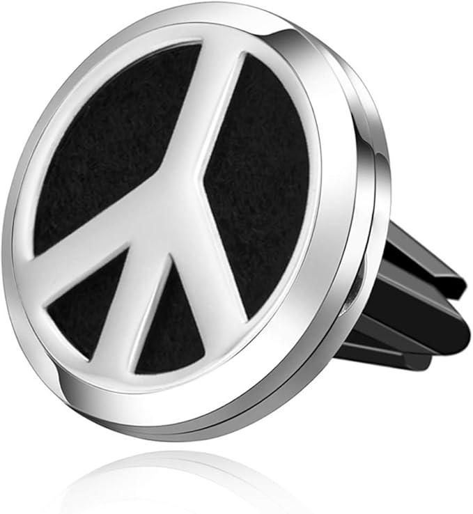 Wild Essentials Peace Sign Essential Oil Car Vent Diffuser, Stainless Steel Locket Pendant with 8 Color Refill Pads, Customizable Color Changing Air Freshener for Aromatherapy