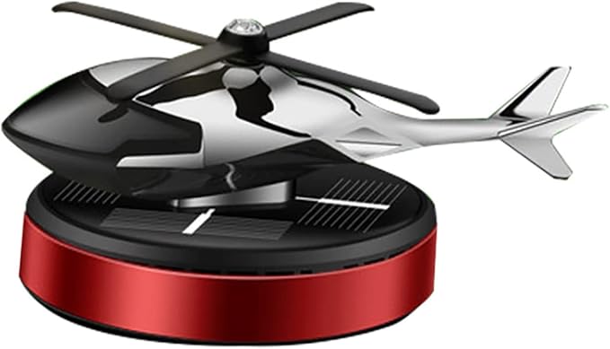 Helicopter Solar Rotating Air Freshener, Al Alloy Car & Home Décor|Red | Helicopter Spins in Sunlight. No Battery or Cable Needed. Freshens Car & Home Naturally. 5ml Essential Oil Included
