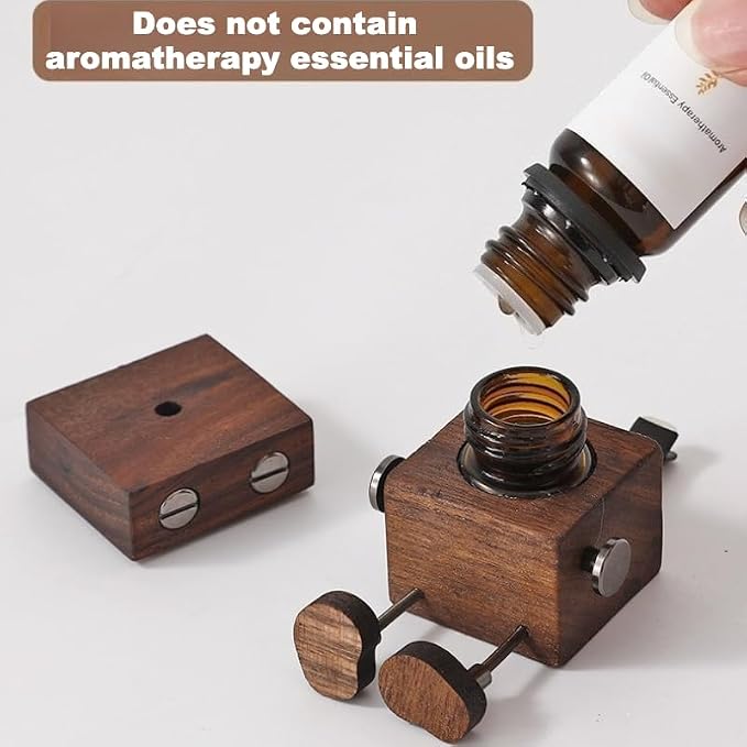 Car Air Diffuser - 2-in-1 Shaking Wooden Man Figurine & Refillable Aroma Vent Clip with 5ml Capacity + 5 Sticks, Walnut Wood Essential Oil Air Freshener Car Dashboard Accessories Decor Gift for Driver