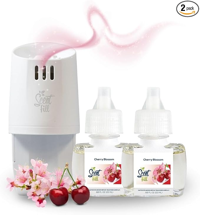 Scent Fill Cherry Blossom Plug in Air Freshener, Scented Oil Refills, 2 Refills + Diffuser