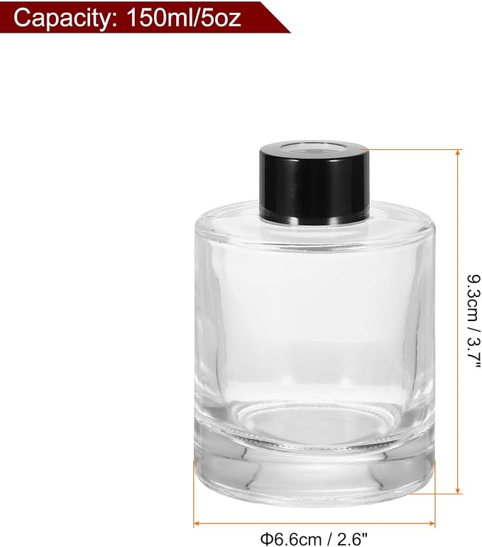 HARFINGTON 2pcs 150ml/5oz Empty Glass Diffuser Bottle 3.7" x 2.6" Refillable Fragrance Accessories Aromatherapy Jar Container for Replacement Reed Diffuser DIY Home Bathroom Transparent