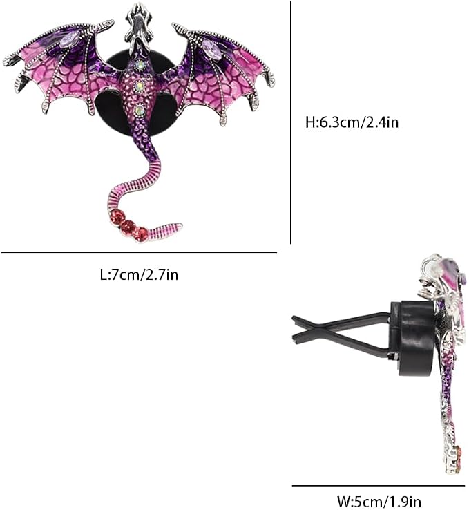 ORIESSE Bling Wyvern Car Air Freshener Vent Clips,2pcs Alloy Purple Enamel Dragon Vent Clips Car Accessories,Refillable Car Diffuser with Felt Mads,Coffee Fragrance Tablets