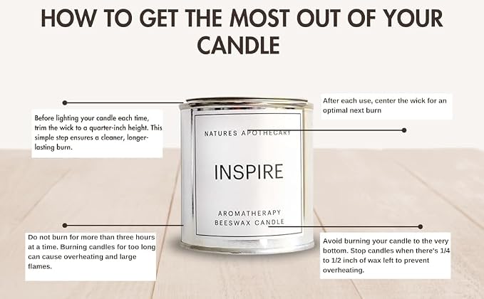 Inspire Aromatherapy Beeswax Candle - All-Natural, Cotton Braided Wick, Non-Toxic, Non-Polluting Made in USA