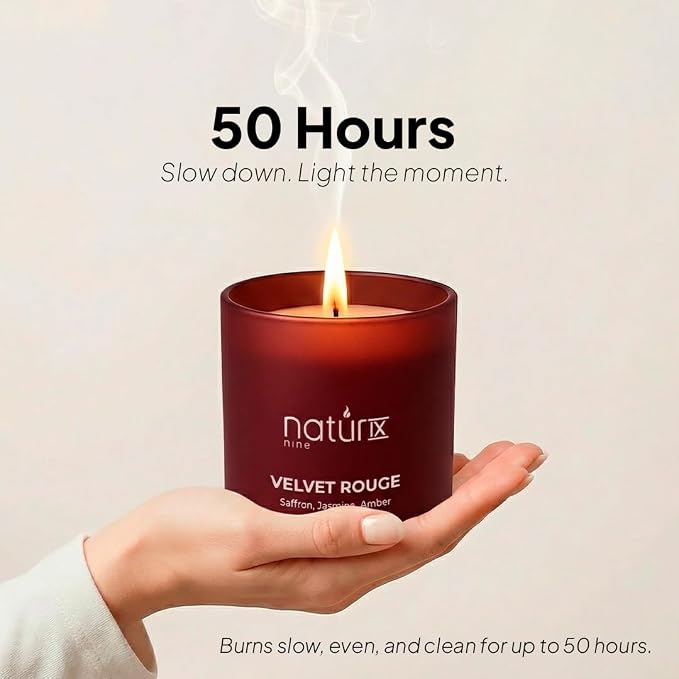 Natur IX Velvet Rouge Scented Valentine Candle for Her, Girfriend, Wife - Romantic Candles - Cedarwood, Saffron, Jasmine & Amber - Natural Non Toxic Soy Candles with Essential Oils - 50H Long Burning