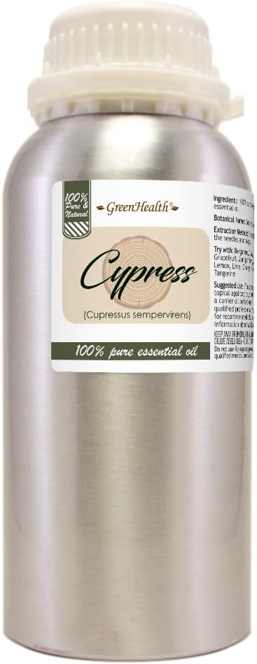 Cypress Essential Oil – 16 fl oz (473 ml) Aluminum Bottle w/Plug Cap – 100% Pure Essential Oil – GreenHealth