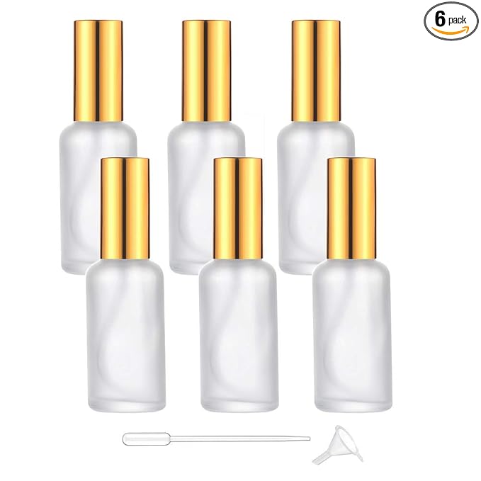 Glass Atomizer Bottles 6 Packs Perfume & Essential Oil Sprayer (50ml/1.7oz) - Frosted, Portable Travel Spray Bottles