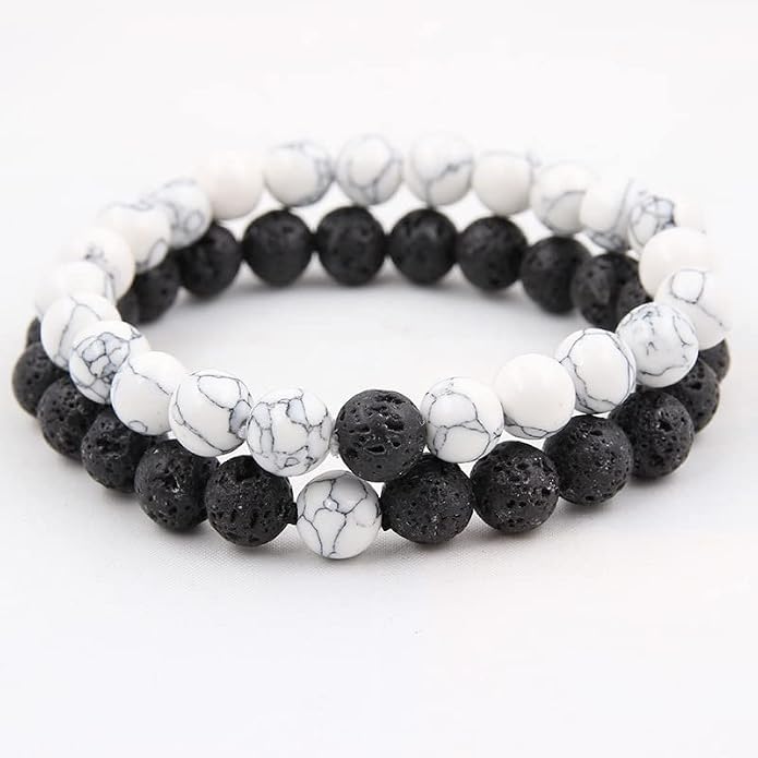 FORUBUS 2Pcs Lava Rock Beaded Bracelet Set – Essential Oil Diffuser Jewelry with Natural Stone Beads for Aromatherapy, Yoga, Meditation, and Stress Relief, Stretchy Bracelets for Women Men