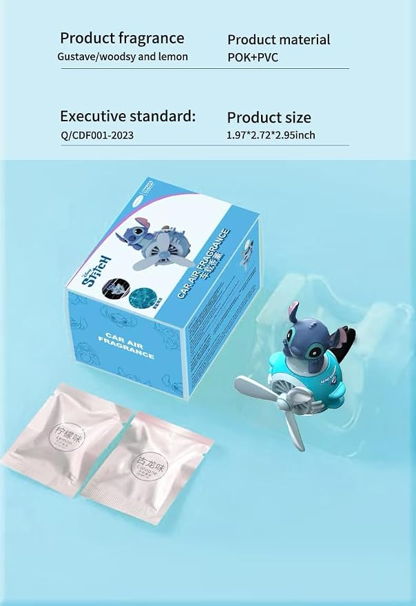 Stitch Car Air Fresheners - Cartoon Pilot Automotive Diffuser, Rotating Propeller Automotive Air Outlet Fan Creative Car Perfume Decoration Accessories with 2 Fragrances