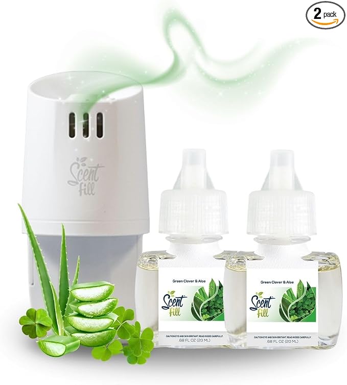 Scent Fill Green Clover & Aloe Plug in Air Freshener, Scented Oil Refills, 2 Refills + Diffuser