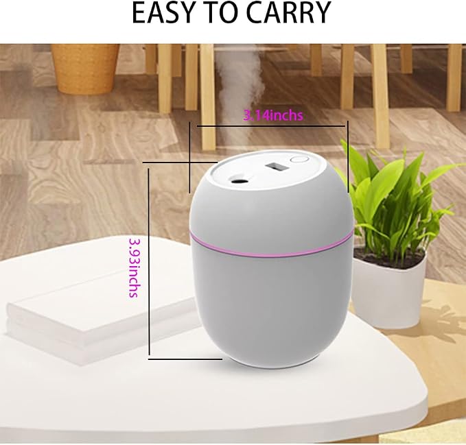 Mini Humidifier, USB Power Supply, Suitable for Study Room, Bedroom, Baby Room, Office, Car, With 7 Color LED, Air Humidifier, Can Be Used for Facial Moisturizing (Snow White)