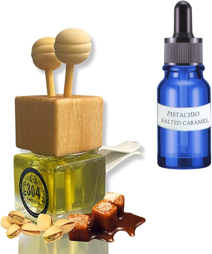 Cute Refillable Car Air Freshener Vent Clip 8mL – Pistachio & Salted Caramel – 15mL Refill Included – Long Lasting Fragrance Oil Diffuser – 100% American Handmade Odor Eliminator