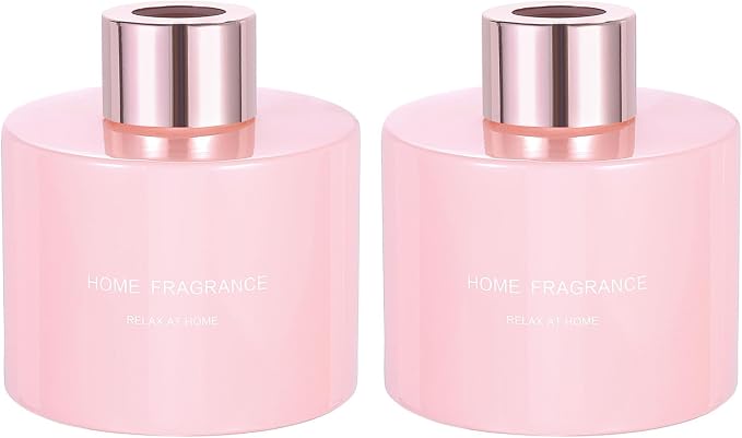 HARFINGTON 2pcs Empty Glass Diffuser Bottle 140ml/4.7oz Refillable Fragrance Accessories Aromatherapy Jar Container for Replacement Reed Diffuser DIY Home Bathroom Pink with Gold Tone Cap