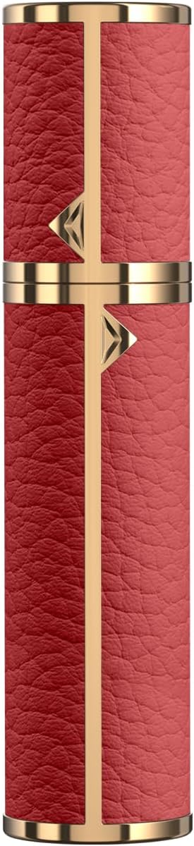 8ML Travel Perfume Refillable Atomizer, Mini Genuine Leather Cologne Sprayer, Protable Pocket Size Empty Fragrance Spray Bottle (Red)