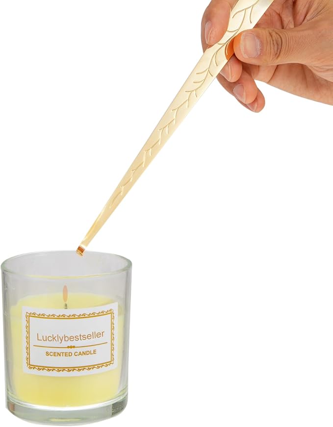 3 in 1 Candle Accessory Set,Large Candle Wick Trimmer Snuffer Extinguisher Dipper Hook with Long Handle,Stainless Steel Candle Wick Scissor Cutter Clipper Kit Gift (3 Pcs Gold Set)