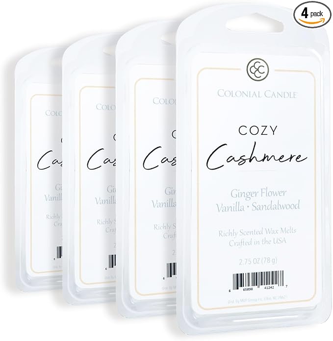 Colonial Candle Cozy Cashmere Scented Wax Melts, Wax Melt Warmer Cubes, Long Lasting Scented Wax Warmer Cubes, 4 Pack, 6 Cubes Each - Made in The USA