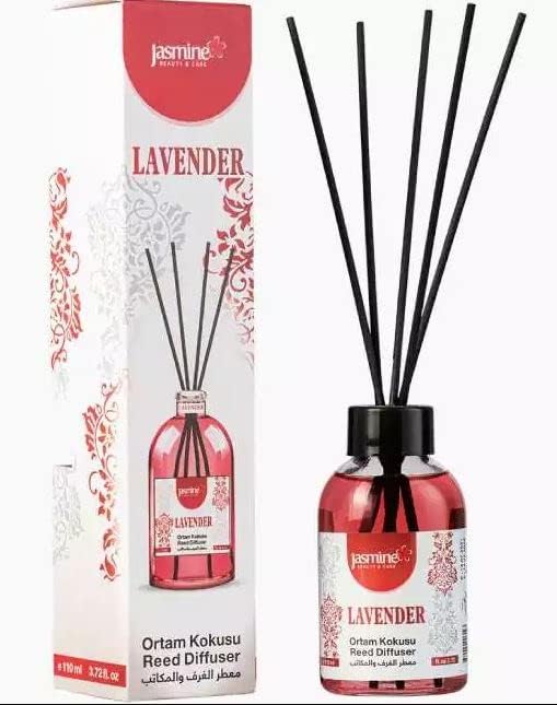 Jasmine Turkish Reed Diffuser (Lavender) Set 3.72 Fl. Oz (110ml), with 4 Reed Sticks. for Your Office, Bedroom, Bathroom, Kitchen. Elegant Fragrance for Your Entire Home.