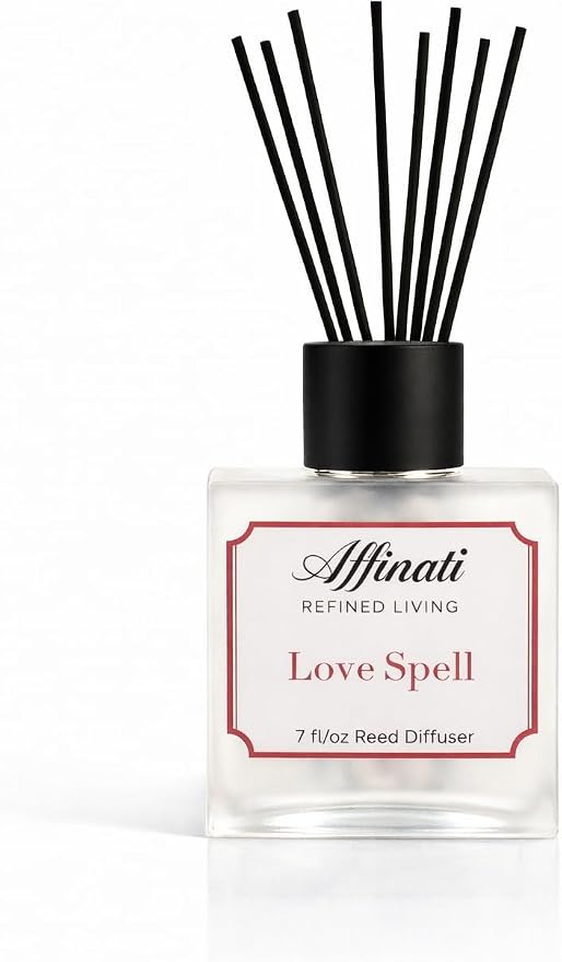Affinati Love Spell Reed Diffuser – 7.0 fl oz Home Fragrance Diffuser with 8 Reeds – Long Lasting Flame Free Room Fragrance for Bedroom, Bathroom, Office & Living Room