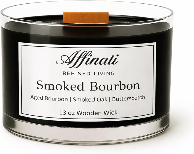Affinati Smoked Bourbon Wooden Wick Candle – Luxury Wooden Bowl, 13 oz