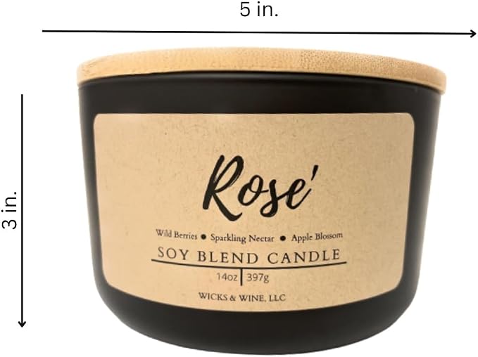 Wicks & Wine Soy Blend 3-Wick Cotton CORE Candle 14oz (Rose')