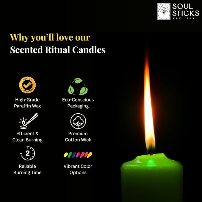 SOUL STICKS 4" Scented Ritual Candles Chime Taper Premium Candles 20 pcs for Rituals, Ceremonies, Meditation, Altar and Spells (Green/Patchouli)