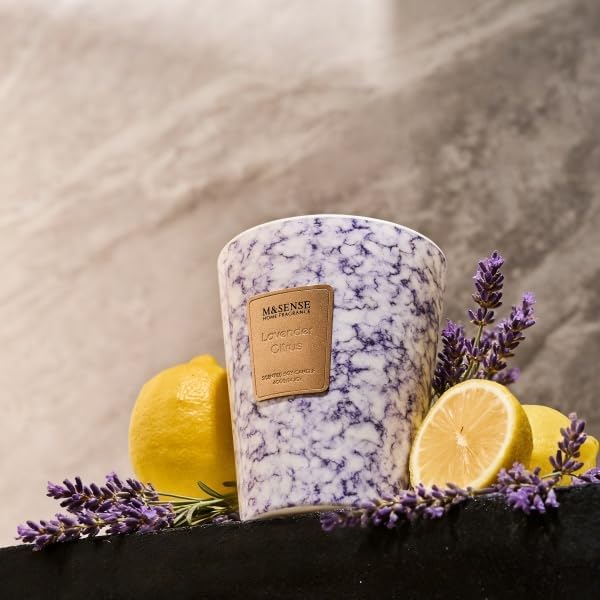 M&SENSE Lavender Citrus Scented Soy Candle, 3 Wick Highly Scented 14.1 Oz 75H, Aromatherapy Candle Gift for Women and Men