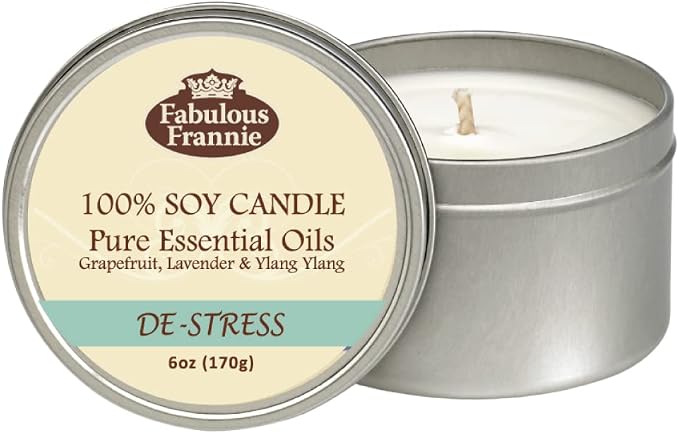 Fabulous Frannie Aromatherapy Soy Candle Holiday Gift Set Includes 6oz De-Stress, 6oz Anxious and 6oz Lavender Made with Pure Essential Oils (De-Stress)