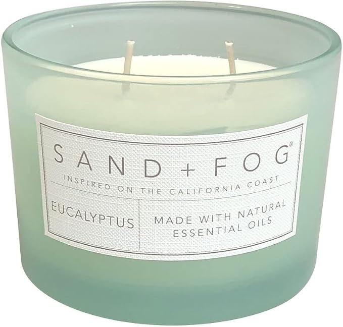 Sand + Fog Scented Candle - Eucalyptus – Additional Scents and Sizes – 100% Cotton Lead-Free Wick - Luxury Air Freshening Jar Candles - Perfect Home Decor – 12oz