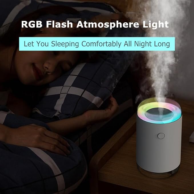 Portable Desk Car Mini Humidifier with Colorful Light, 2 Light Modes, Quiet Personal Ultrasonic Humidifier for Desktop, Bedroom, Car, Travel, Plant (Pink)