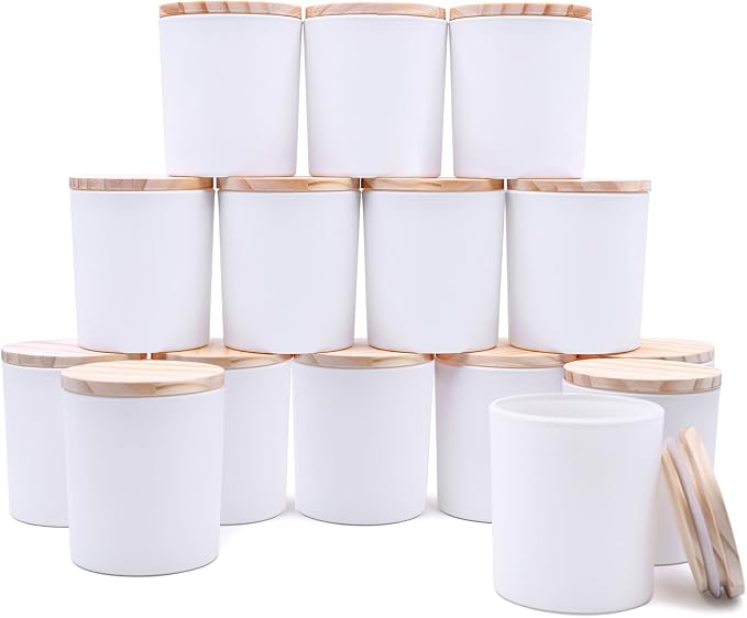 SHOWIN 8 OZ Thick Candle Jars for Making Candles 15 Pcs, White Empty Jars with Wood Lids for Candle Making, Sample Container,Matte White