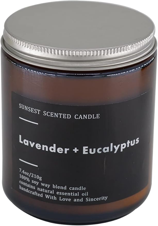 Scented Candle - for Home and Gifts - Lavender & Eucalyptus - 100% Natural Soy Wax and Pure Essential Oils - Women and Men Candles - Long Lasting- Stress Relief