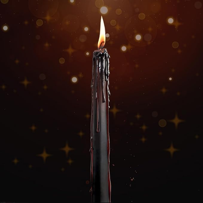 12PCS 10-Inch Black Bleeding Taper Candles,Vampire Tears Taper Candles- Unscented Ideal for Gothic Rituals Halloween, Christmas, Rituals, and Themed Party Decor