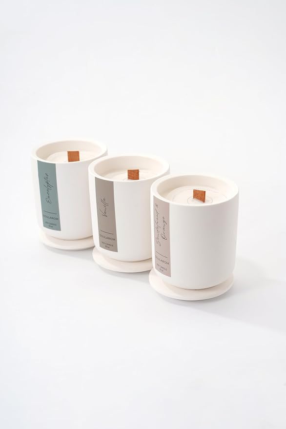 Candles for Home Scented – 10oz Hand Poured Aromatherapy Sandalwood and Orange Candle Soy Wax Candles in Elegant Ceramic Jar – Crackling Wooden Wick Decorative Candle with 60 Hours Burn Time