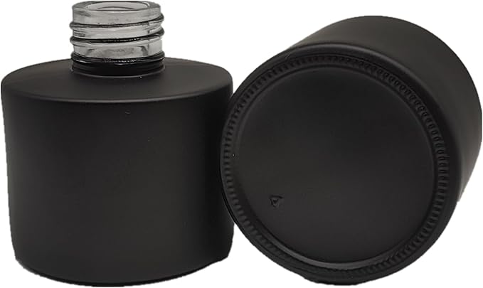 4PCS Reed Diffuser Bottle, Empty Matte Black Glass Jar with Black Sticks,Fragrance Replacement Container 100ml(4, Round)