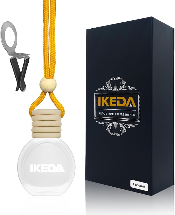 Ikeda Car Air Freshener: Hanging Car Smell Air Freshener | 10ml Hanging Car Perfume | Long Lasting Fragrance | Strong Scents Diffuser for Auto Home (Coconut)