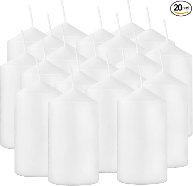 YOROXRG 2"x4" High White Pillar Candles, Set of 20 Unscented. Bulk Buy. Ideal for Halloween, Wedding, Emergency Lanterns, Household, Wedding and Home Décor Candlesticks
