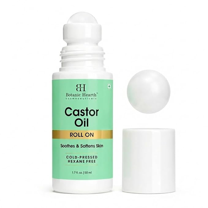 Botanic Hearth Castor Oil Roll On | For Hair, Brows, Lashes & Skin | Hydrating Scalp & Body Oil | Travel-Friendly Roller | Plant-Based Formula | No Parabens or Mineral Oil | 1.7 fl oz