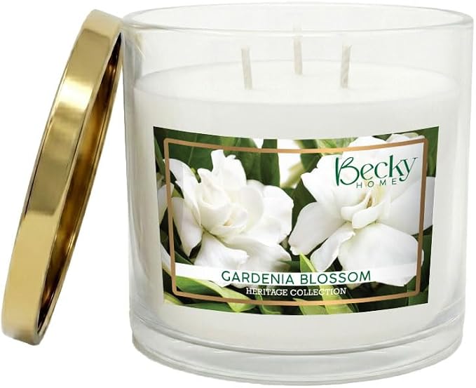 Gardenia Blossom 3 Wick Candle, 14.5oz, Large, Traditional, White, Glass Jar, 4" H x 4" D, 60+ Hour Burn Time, Indoor Use, 1 Count