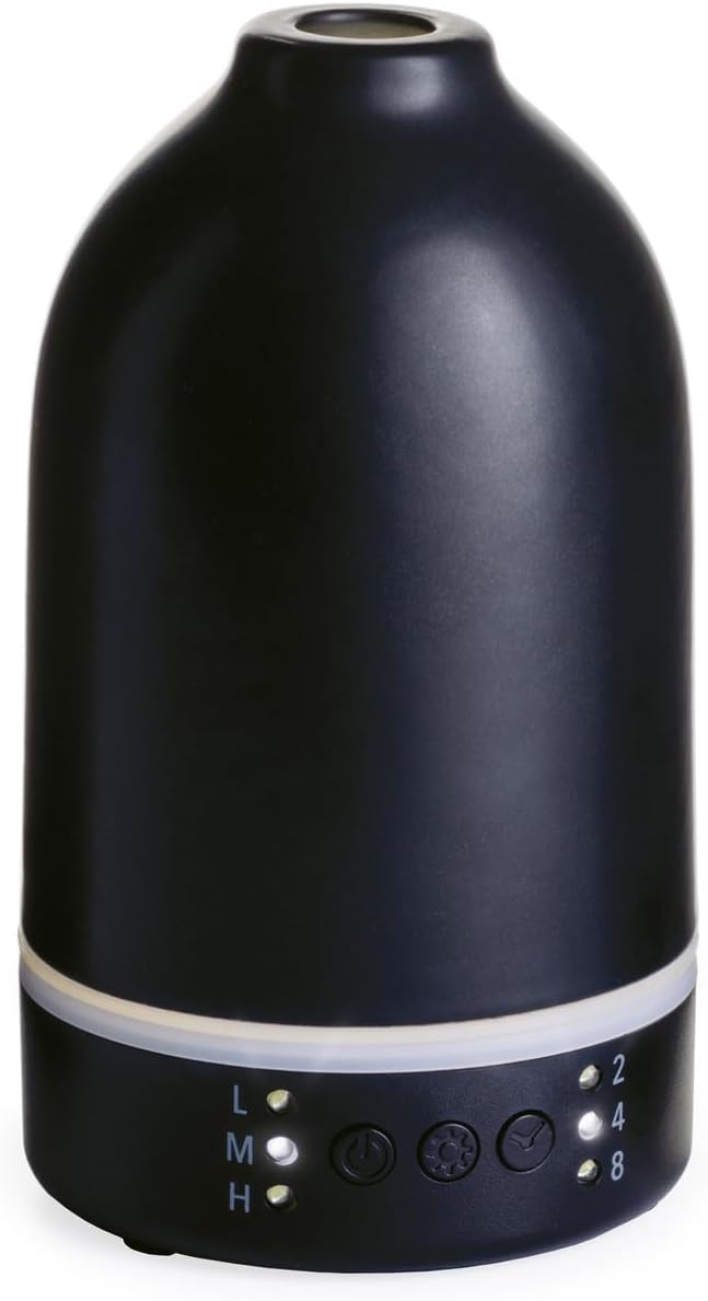 Airome Nebulizer Essential Oil Diffuser|Waterless and No Heat Aromatherapy Diffuser, White LED Light, Intermittent & Continual Mist, Timer and Auto Shut-Off, Onyx