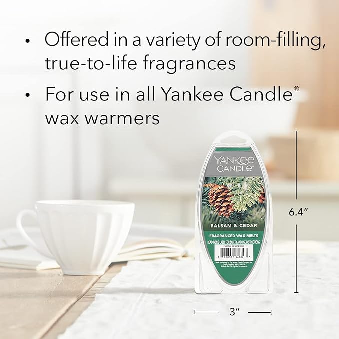 Yankee Candle Scented Wax Melts for Wax Warmers, Long Lasting Home Fragrance, Odor Eliminating_Wax Cubes, Balsam & Cedar, 6 Count (Pack of 36)