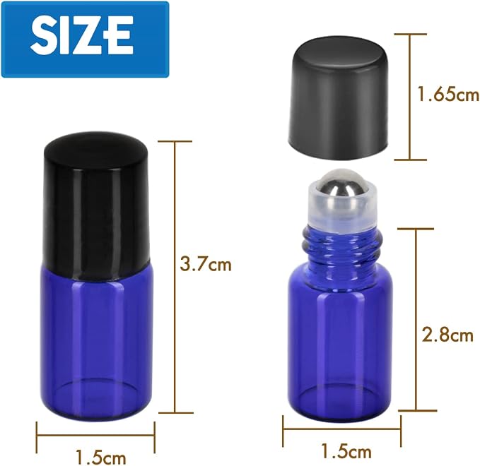 2ML Essential Oil Roller Bottles, 24 Pack Cobalt Blue Roller bottle for oils, Mini Glass Roll on Bottles with Stainless Steel Roller Balls&2 Droppers