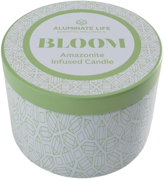 – Bloom Crystal-Infused Scented Candle Tin with Healing Amazonite - Lavender, Neroli & Jasmine, Hand-Poured Premium Coconut Wax, Luxury Gift, 6 oz