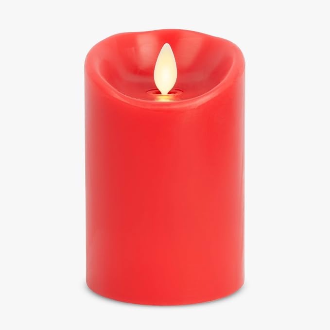 Luminara Flameless LED Battery Operated Flickering Pillar Moving Flame Candles (True Red, 3" x 4.5")