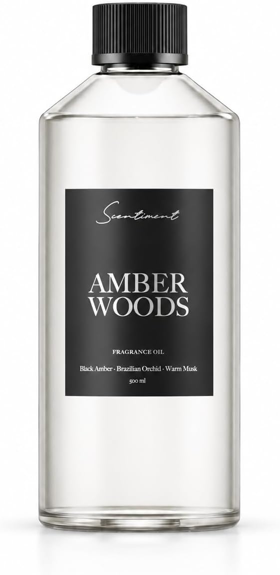 Scentiment Amber Woods Diffuser Oil - Premium Hotel Scent with Notes of Black Amber, Plum, & Crème de Cassis Home Scent, Aromatherapy Fragrance Oil Diffuser Refill - 16.91 fl oz (500 mL)