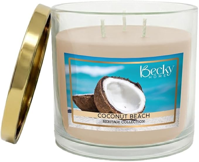 3 Wick Candle, 14.5oz Coconut Beach Candle, 3 Wick Candles Clearance, Big Candles, Three Wick Candle, 3 Wick Candle Jars