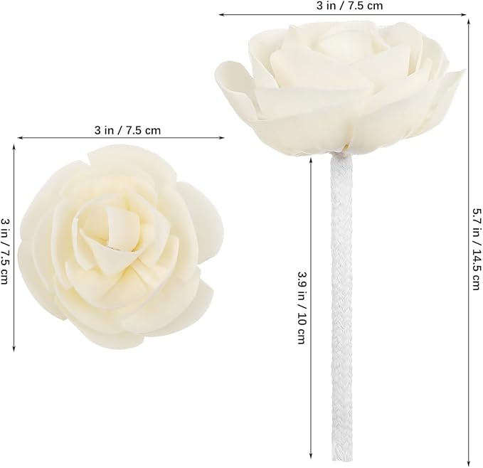 2pcs Camellia Flower Diffuser Sticks Natural Material Aromatherapy Reed Wood Flowers Fragrance Refills with Cotton Wick for Home and Office Decor