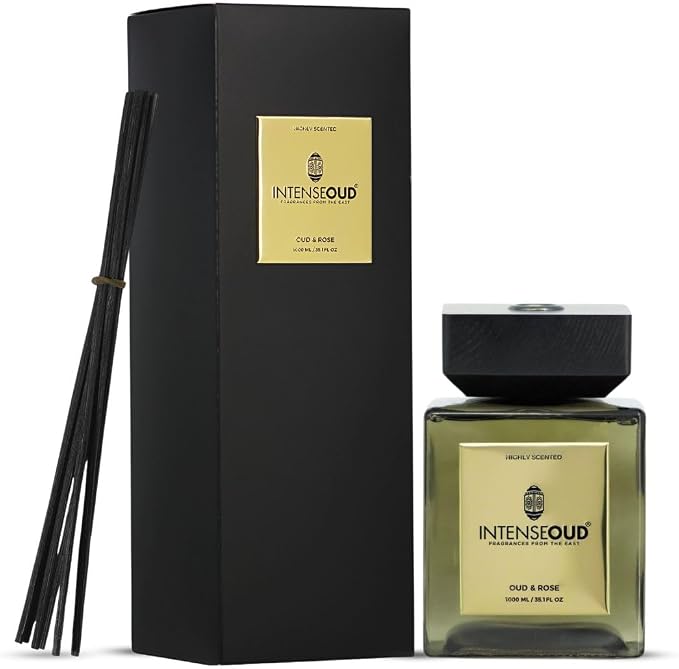 Reed Diffuser for Home with Oud & Rose Scent 1000ML (35.1 OZ) Long-Lasting Aromatherapy Diffusers with 6 Reed Sticks & Refillable Glass Holder – Up to 90 Days of Flame-Free Home Fragrance