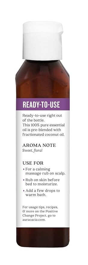 Aura Cacia Ready-to-Use Lavender Essential Oil in Fractionated Coconut Oil | GC/MS Tested for Purity | 4 fl. oz.
