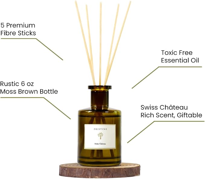 PRISTINE Swiss Château/Inspired by Hilton Reed Diffuser - Home & Bathroom | Fresh Cut Rose, Tangerine, Cedarwood Oil Reed Diffuser Set | Oil & Reed Diffuser Sticks, Home & Office Decor, Fragrance Gift