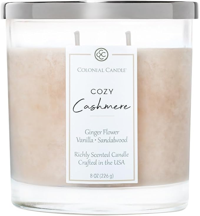 Colonial Candle Cozy Cashmere Scented Candle Jar, Highly Fragranced Candles for Home Scented, Mottled Wax Candle, 2 Wick, 8 oz - Made in the USA